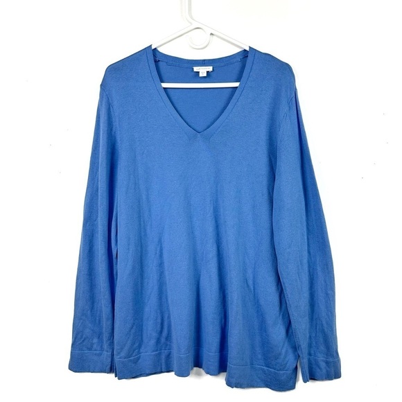 J. Jill Ultra Luxe Silk Cotton Blend V Neck Blue L/Sleeves Sweater Size XL Tall - Picture 1 of 8